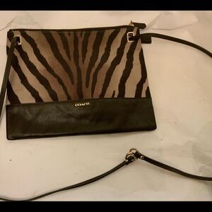 Auth Coach Madison Zebra Animal Print Shoulder Crossbody Purse Brown